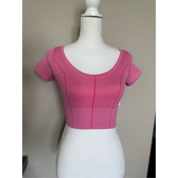 Aerie Pink Short Sleeve Compression Crop Top XS - Picture 1 of 4